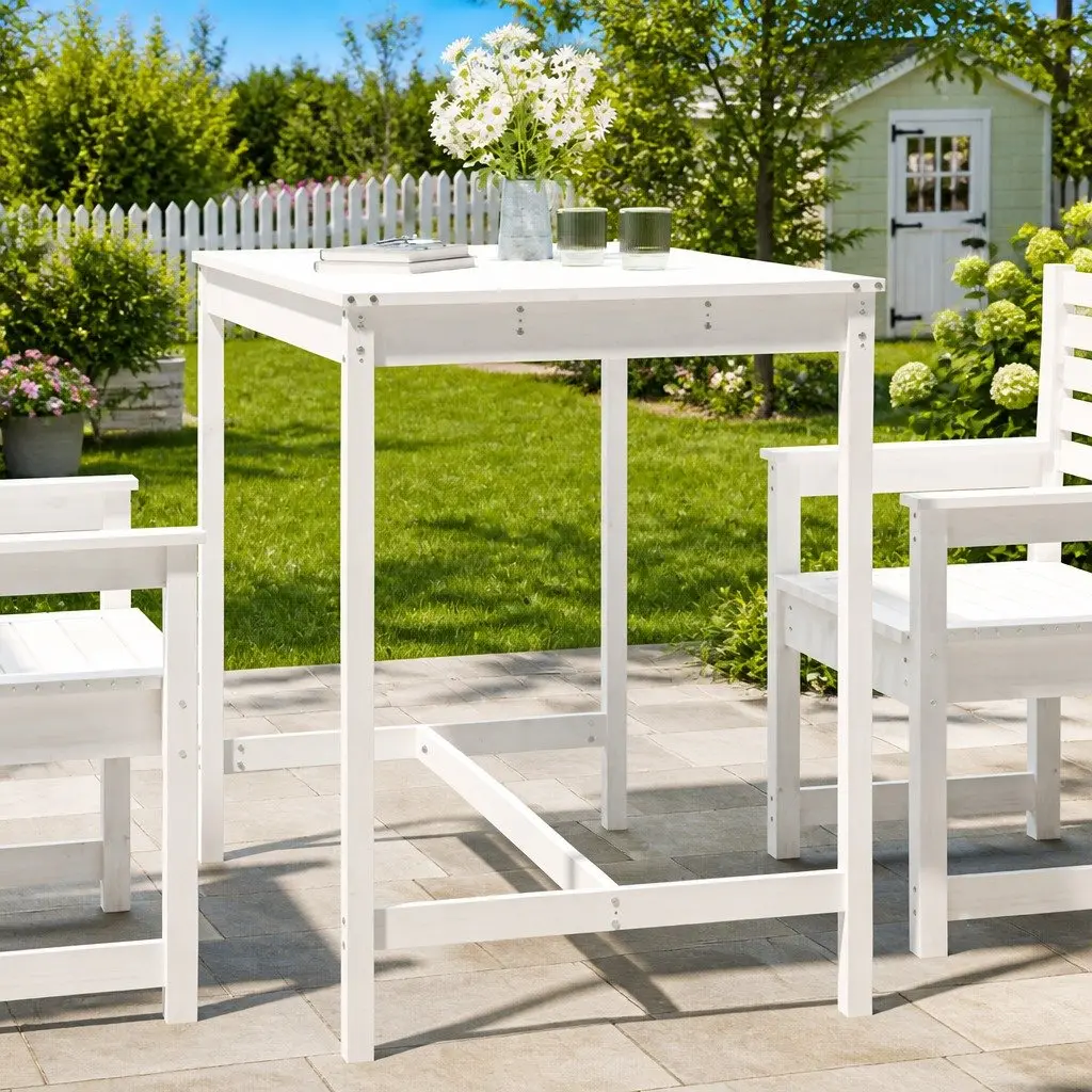 White Solid Pine Wood Garden Table for Outdoors