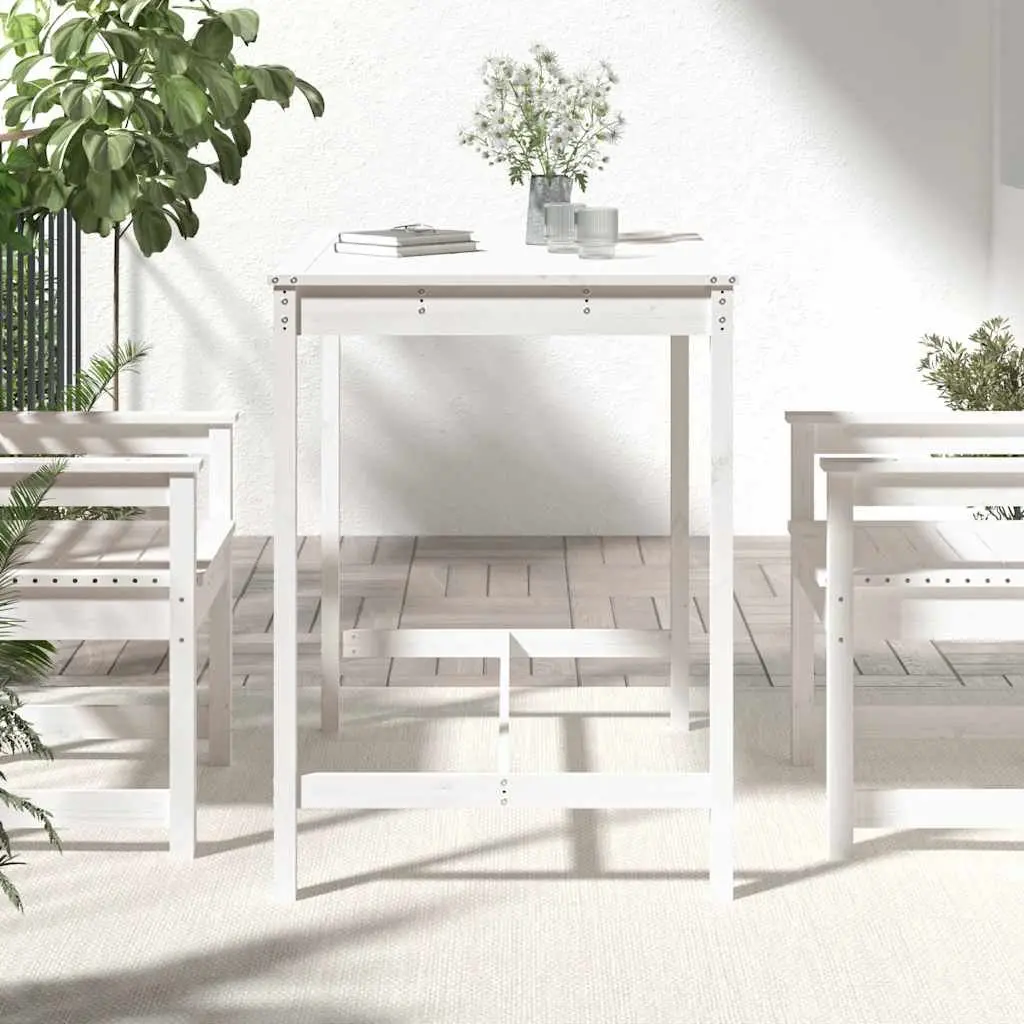 White Solid Pine Wood Garden Table for Outdoors