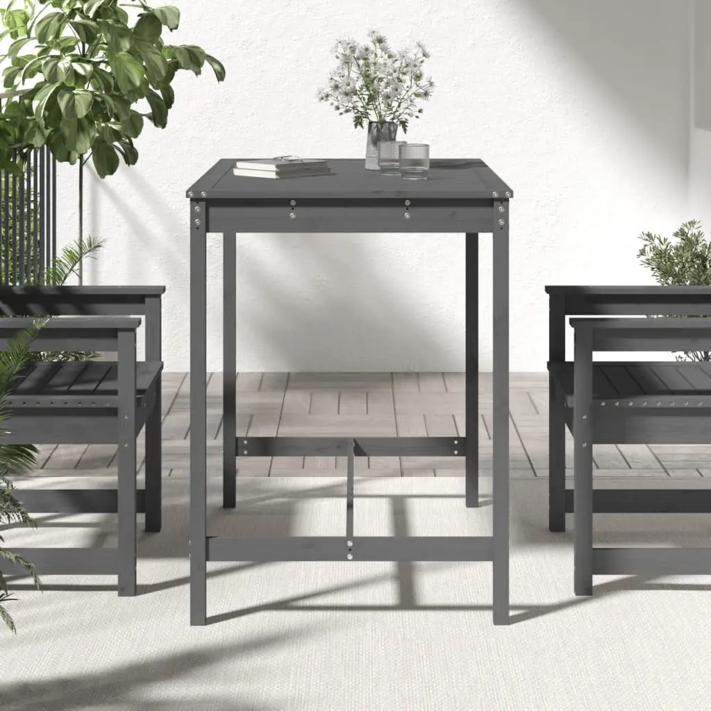 Grey Solid Pine Wood Garden Table for Outdoor Spaces
