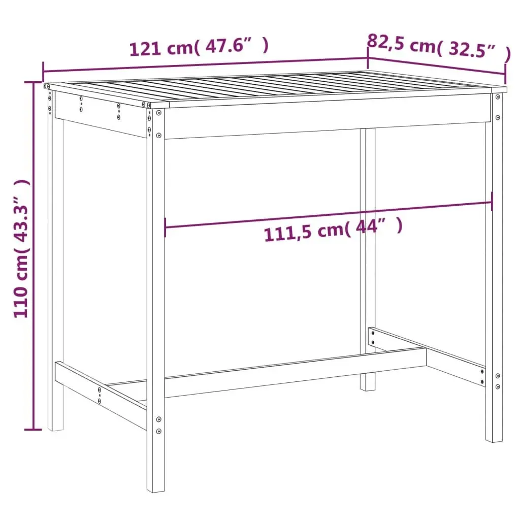 Grey Solid Pine Wood Garden Table for Outdoor Spaces