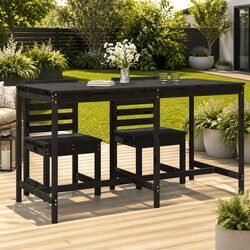 Solid Pine Outdoor Garden Table in Black - 203.5x90x110 cm