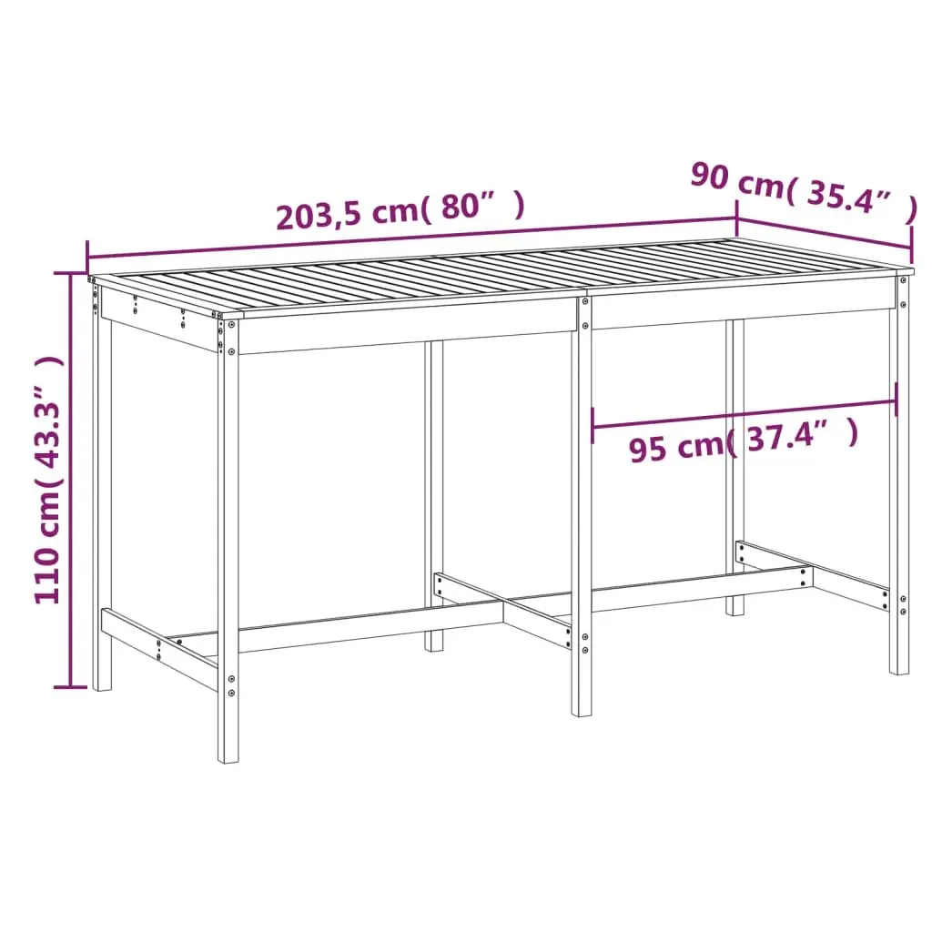 Garden Table Outdoor Wooden Patio Furniture Solid Pine Black 203.5x90x110 cm