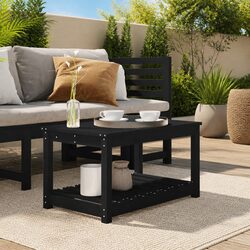 Garden Table Black Outdoor Dining Patio Furniture Solid Wood Pine with Storage