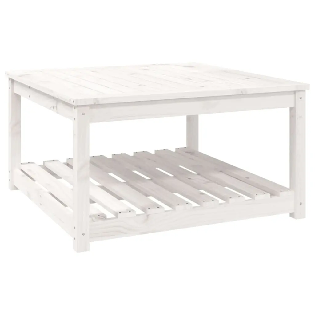 Outdoor Patio Table in White Solid Pine with Storage