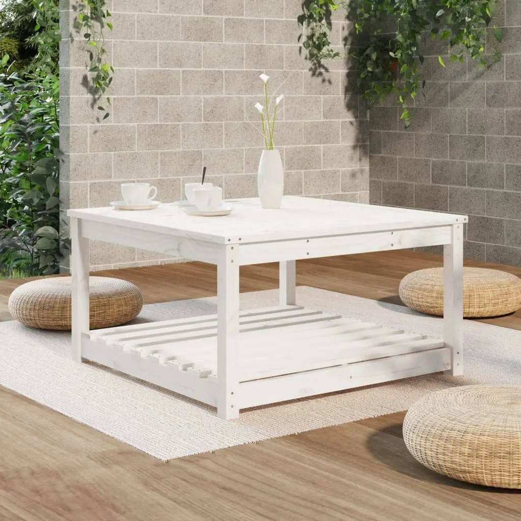 Outdoor Patio Table in White Solid Pine with Storage