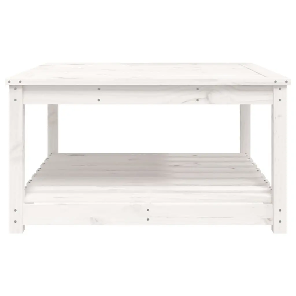 Outdoor Patio Table in White Solid Pine with Storage