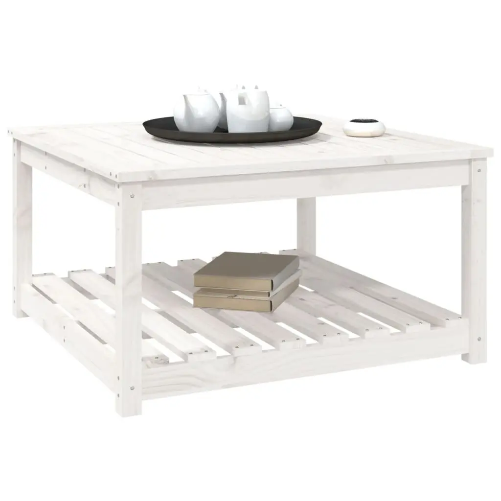 Outdoor Patio Table in White Solid Pine with Storage
