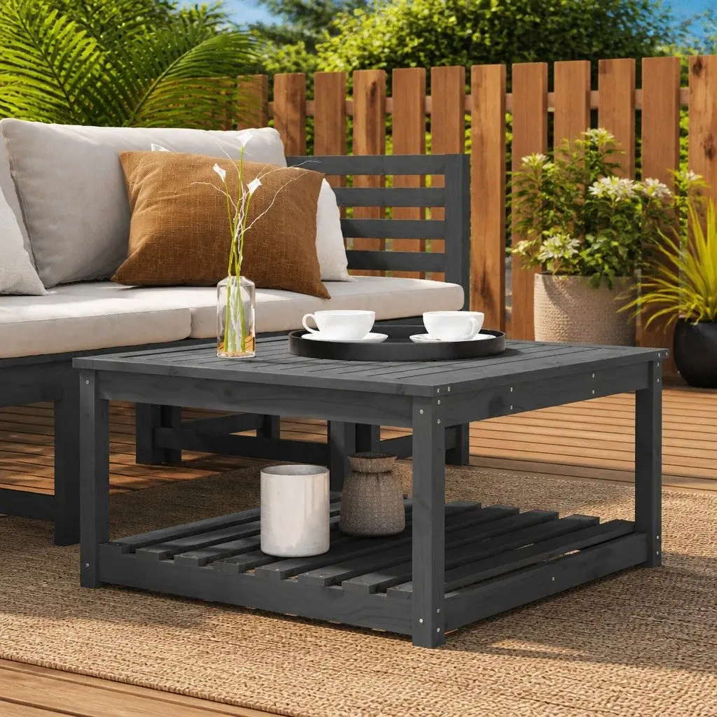 Grey Solid Wood Pine Garden Table with Storage