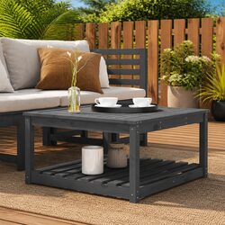 Sturdy Grey Solid Wood Pine Garden Table with Storage