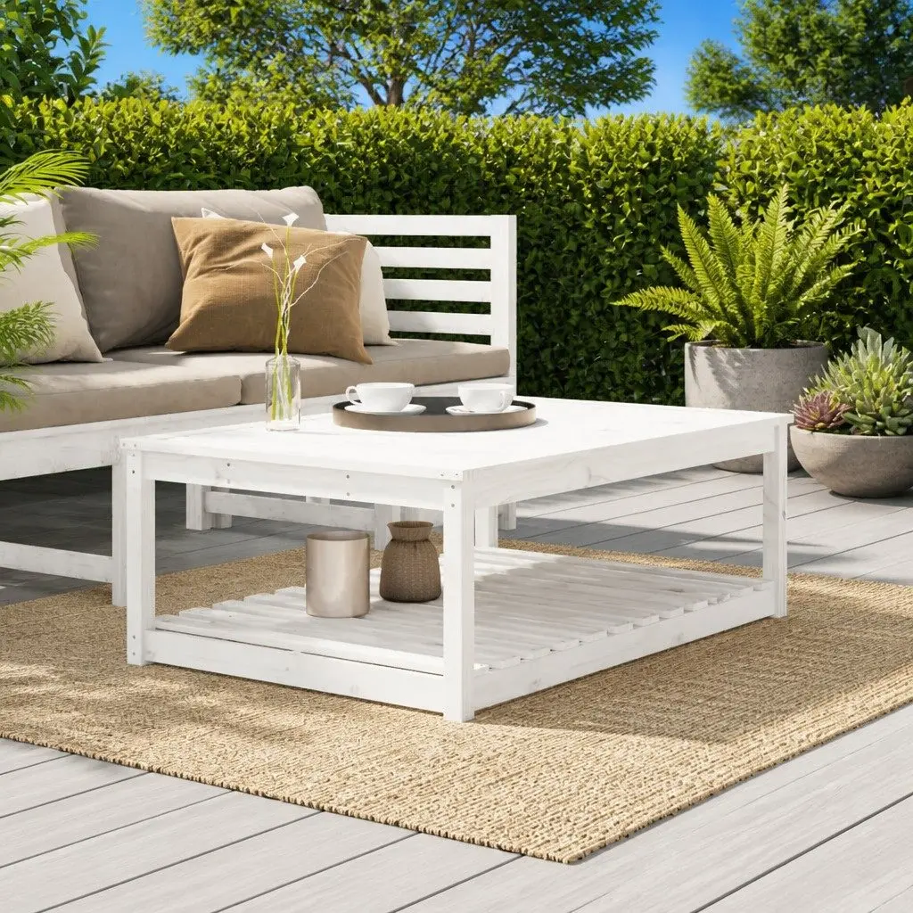 Solid Wood Garden Table in White for Outdoor Use