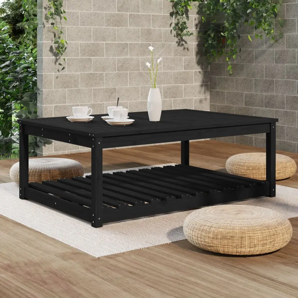 Black Garden Table 121x82.5x45cm Solid Pine