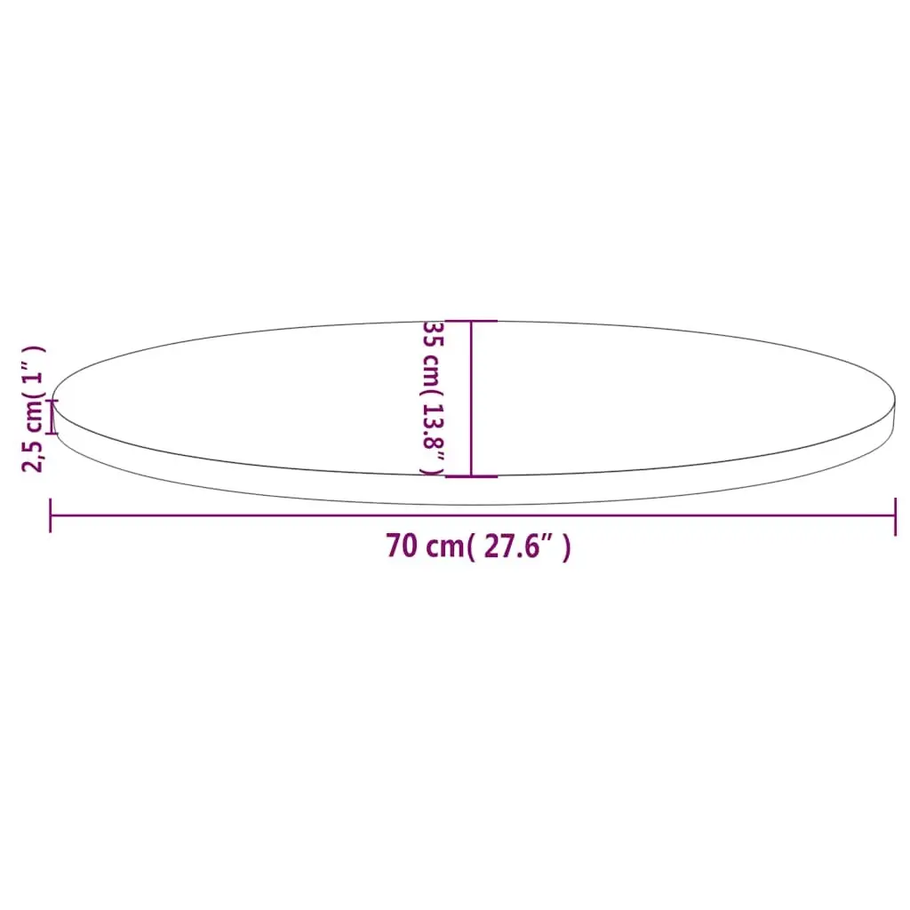 Solid Pine Wood Oval Table Top 70x35cm Brown