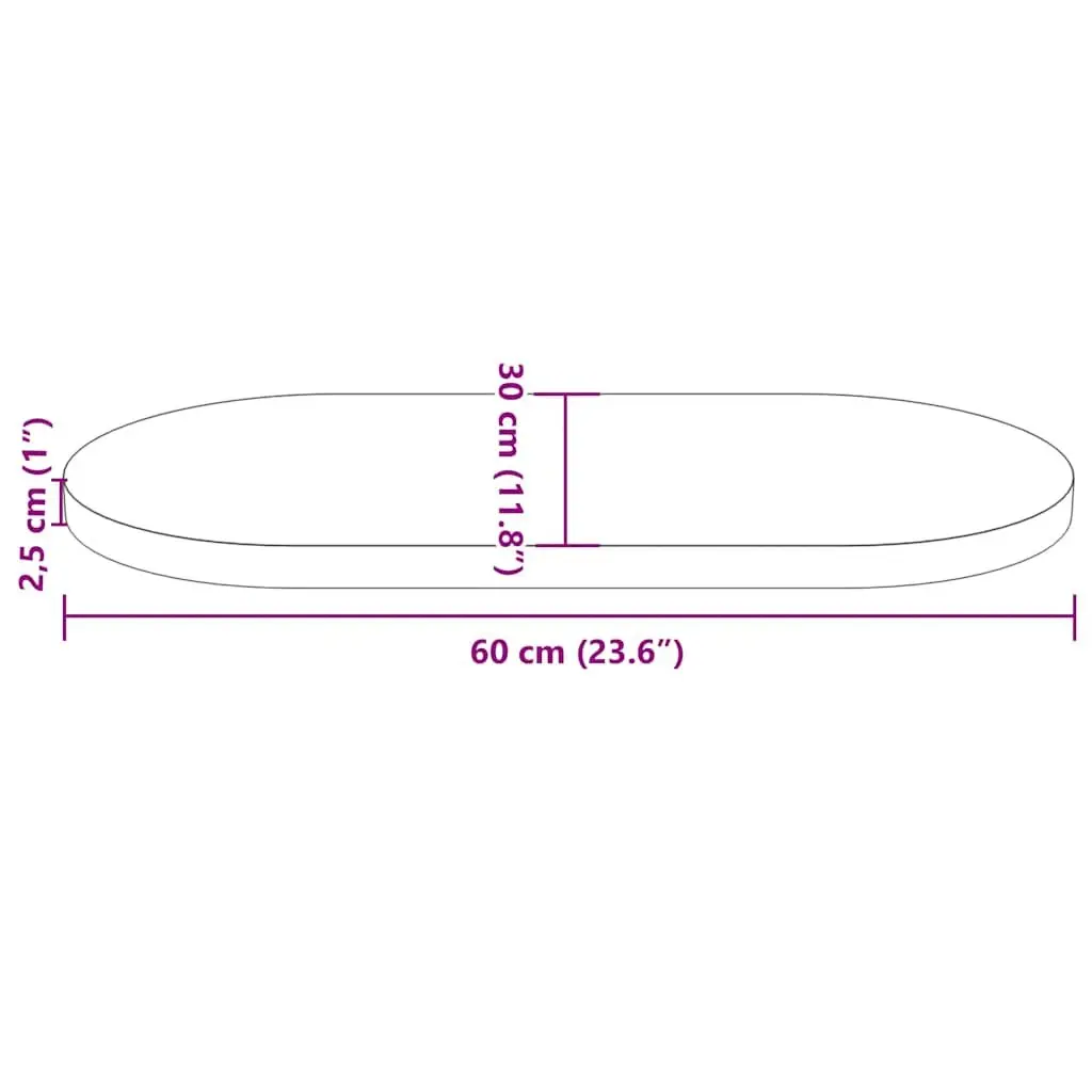 Brown Solid Pine Oval Table Top 60x30x2.5 cm