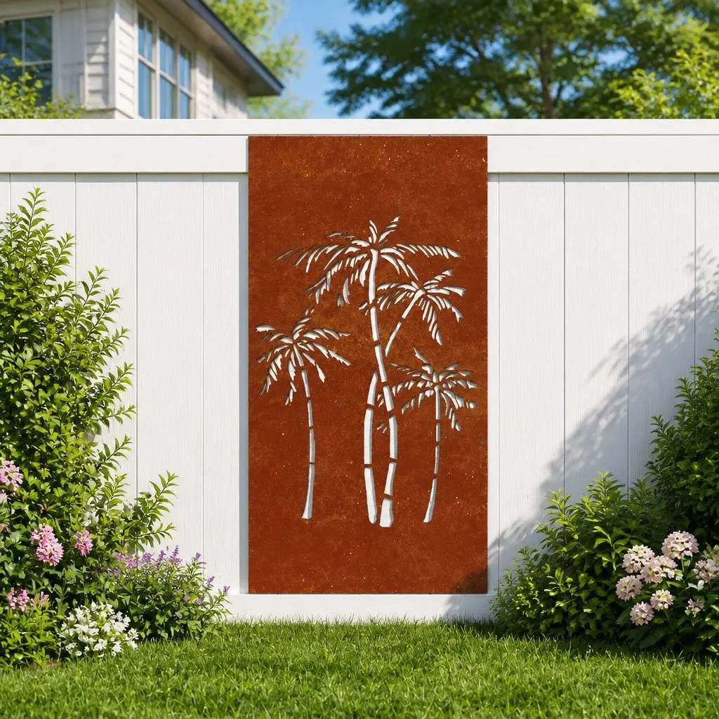 Corten Steel Palm Tree Wall Art 105x55 cm for Gardens
