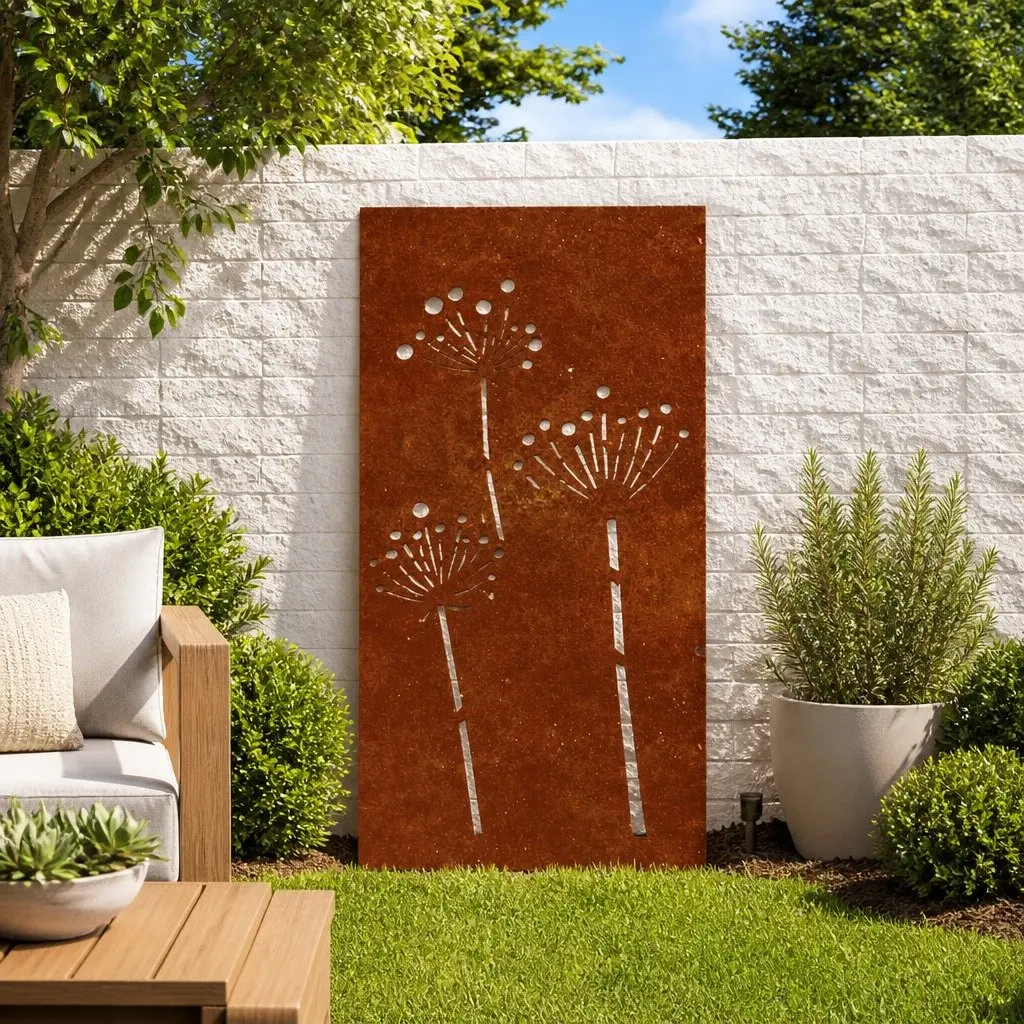 Garden Wall Decoration 105x55cm Corten Steel Flower Design Outdoor Metal Art