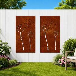 Outdoor Metal Flower Design Wall Decor, Set of 2, 105x55cm