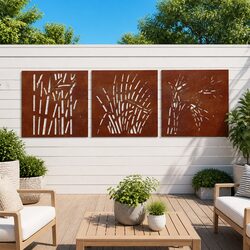 Outdoor Metal Grass Design Wall Art Panels - 3 pcs