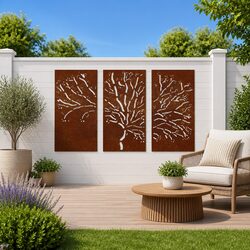 Outdoor Wall Art Set of 3 Tree Design Metal Panels 105x55 cm