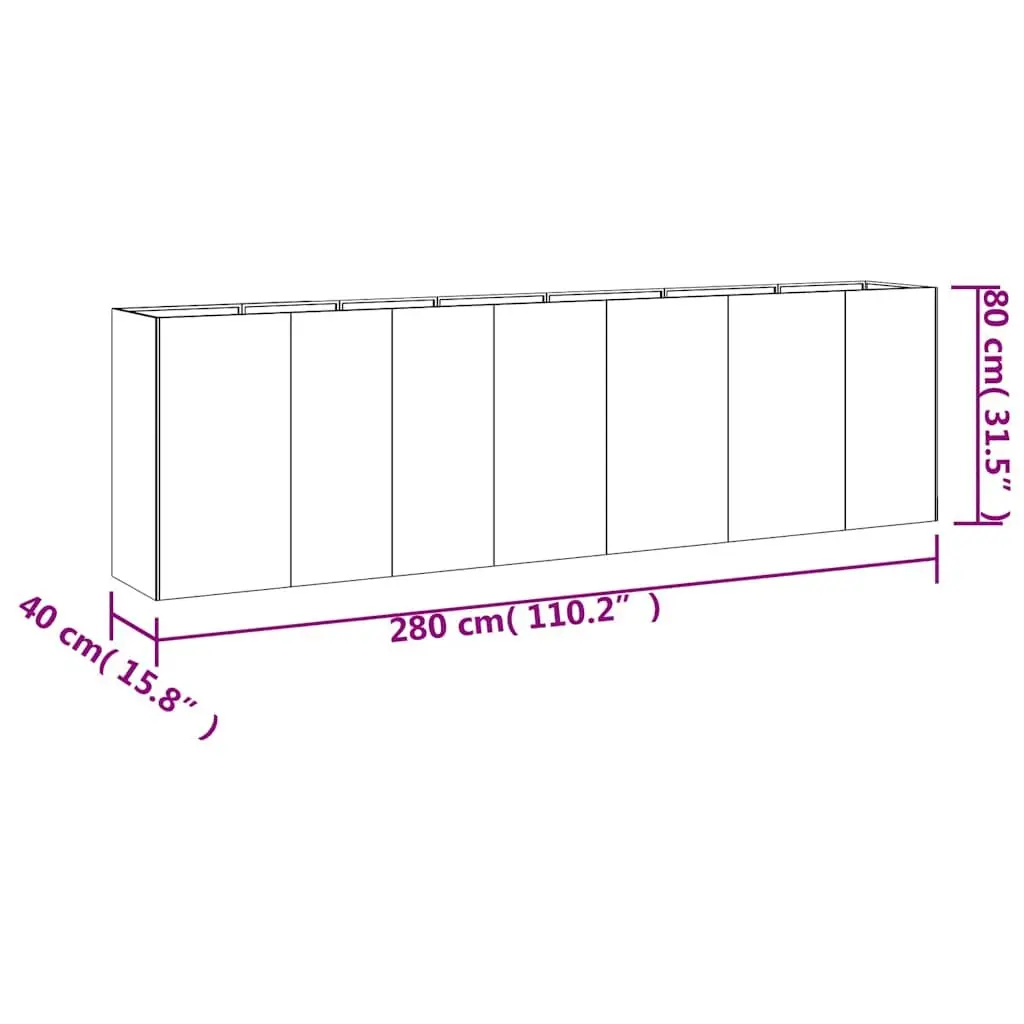 Garden Raised Bed Planter Corten Steel 280x40x80 cm Brown
