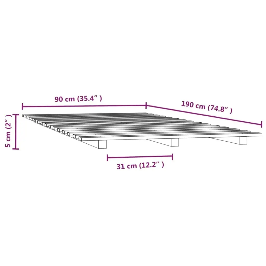 Solid Pine Bed Frame 90x190 cm with Slatted Base