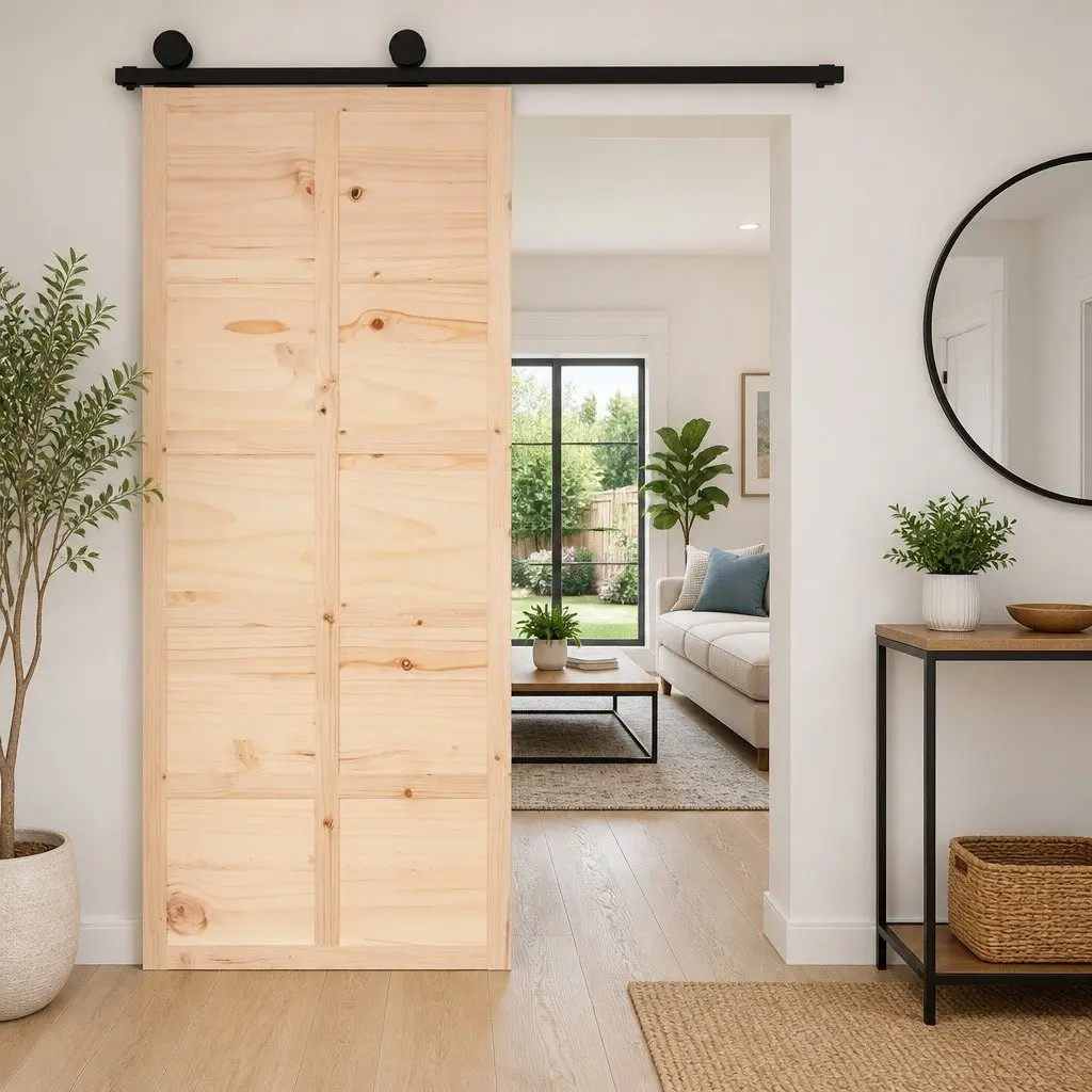 Solid Pine Wood Barn Door 90x1.8x214 cm for Interior Use