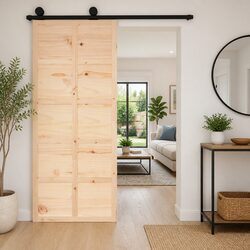 Barn Door 90x1.8x214 cm Solid Pine Wood Interior Sliding Door Space Saving