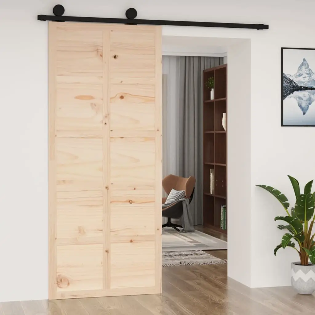 Solid Pine Wood Barn Door 90x1.8x214 cm for Interior Use