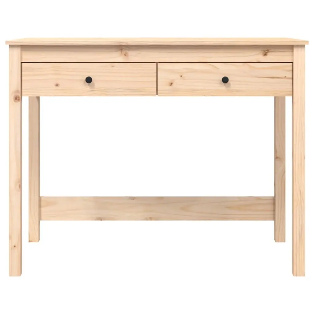 Solid Pine Wood Desk with 2 Drawers in Brown