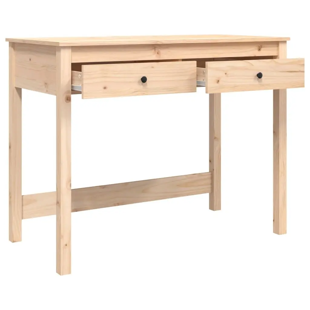 Solid Pine Wood Desk with 2 Drawers in Brown