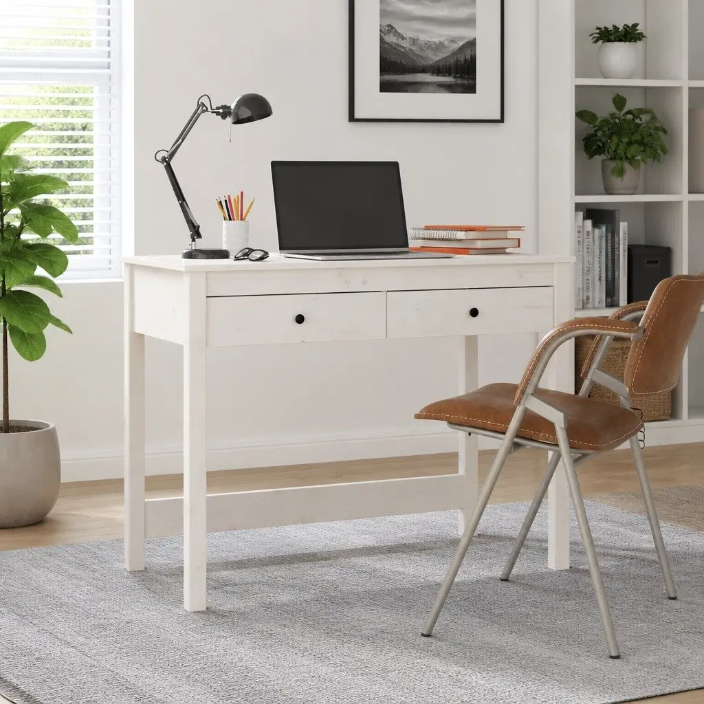 Solid Wood Pine Desk with Storage for Home Office