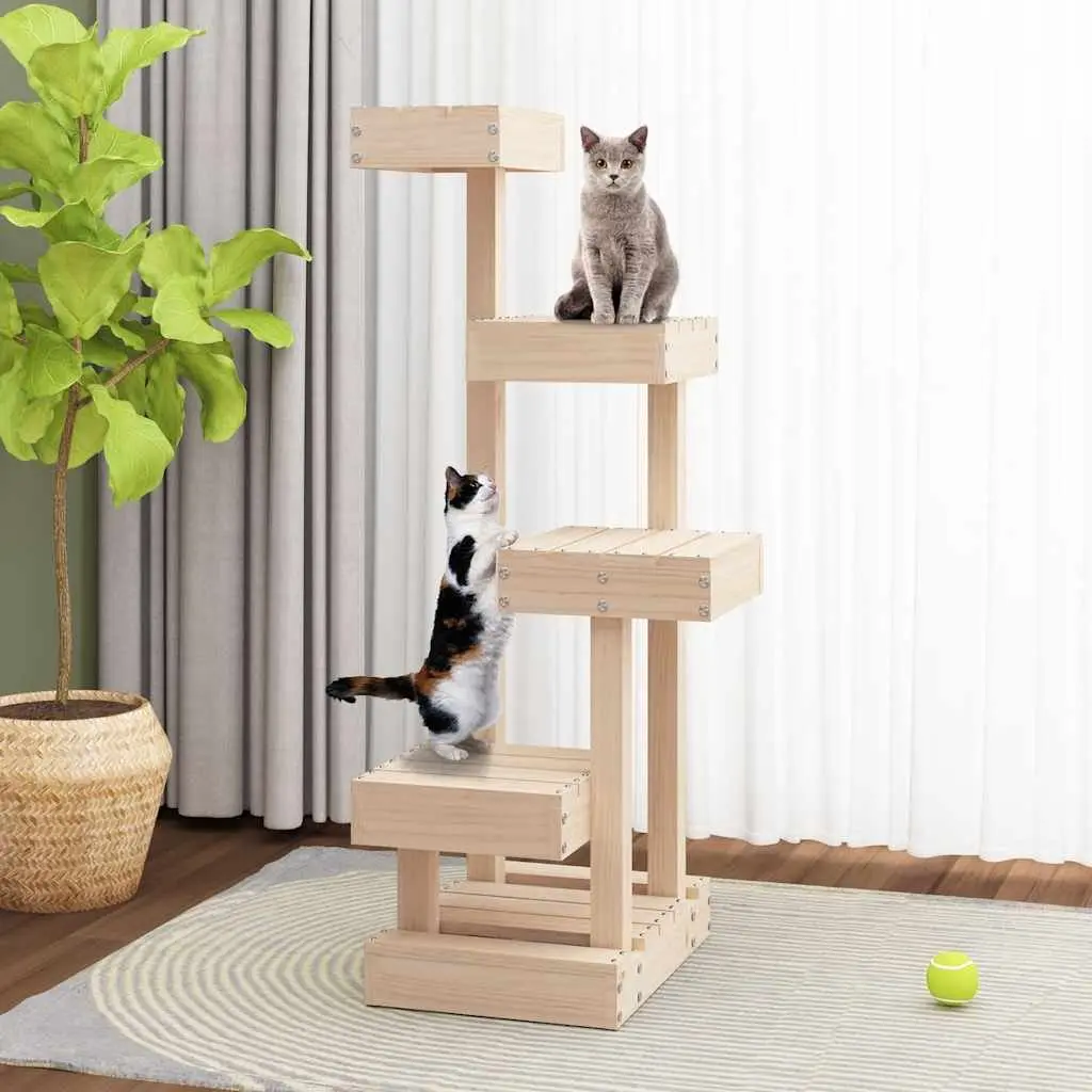 Wooden Cat Tree with 4 Platforms for Climbing