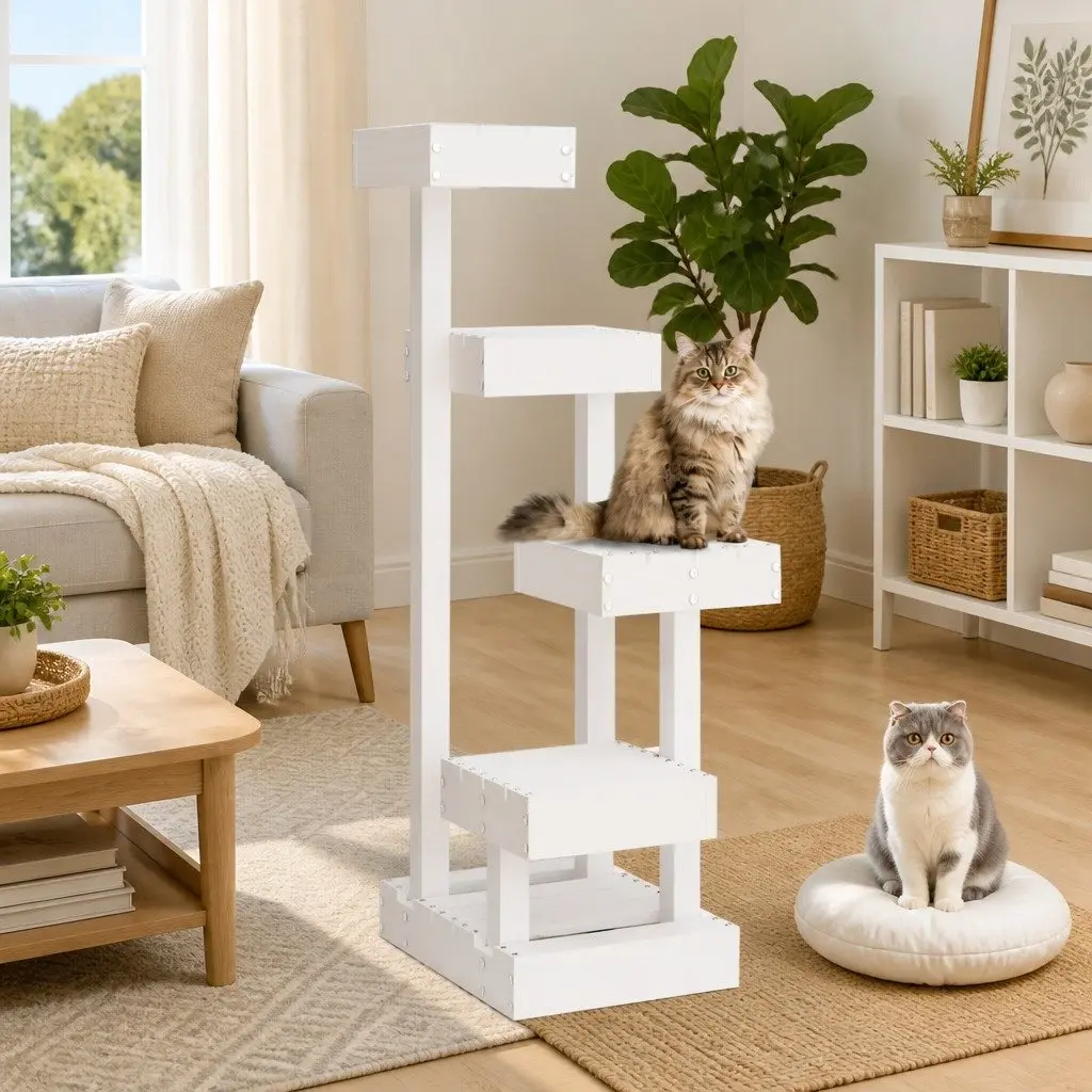Multi-Level Cat Tree in White with Durable Build