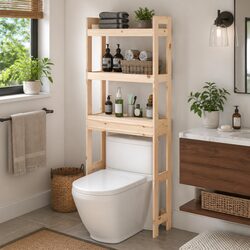Solid Pine Wood 3-Shelf Toilet Rack 63x26x171 cm