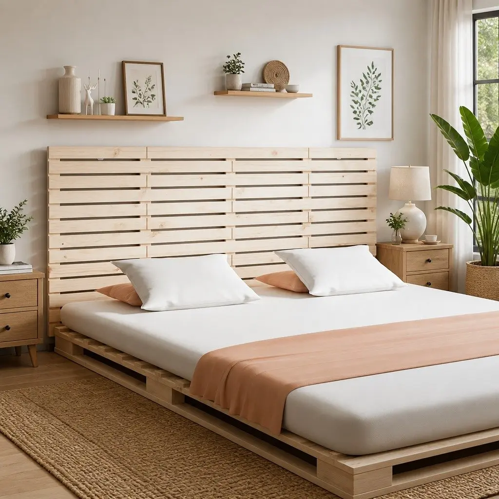 Wall Headboard 156cm Solid Pine Wood Bedroom Bed Header Mount Brown