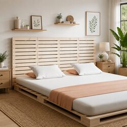 Wall Headboard 156cm Solid Pine Wood Bedroom Bed Header Mount Brown