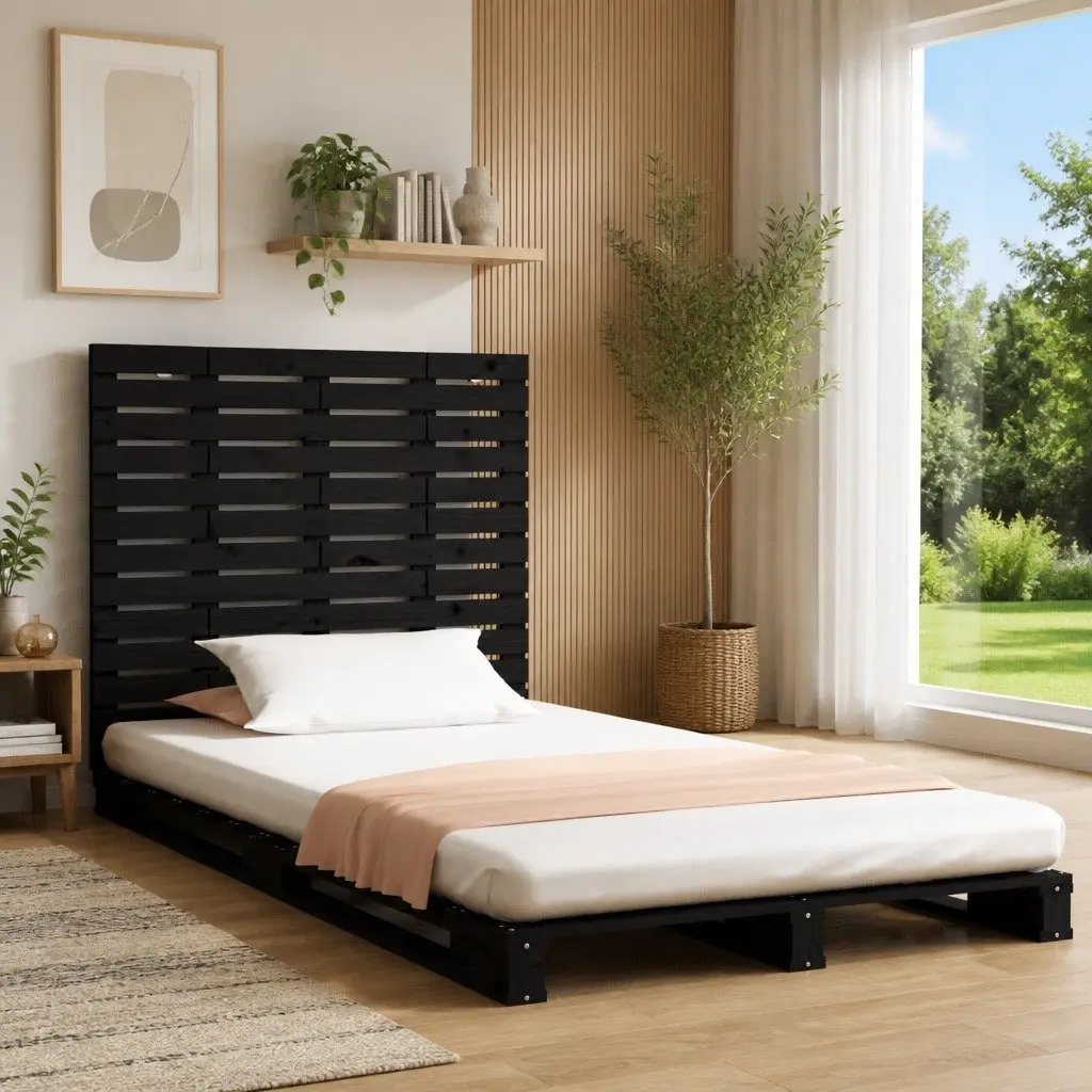 Solid Pine Wood Wall Headboard in Black 141cm