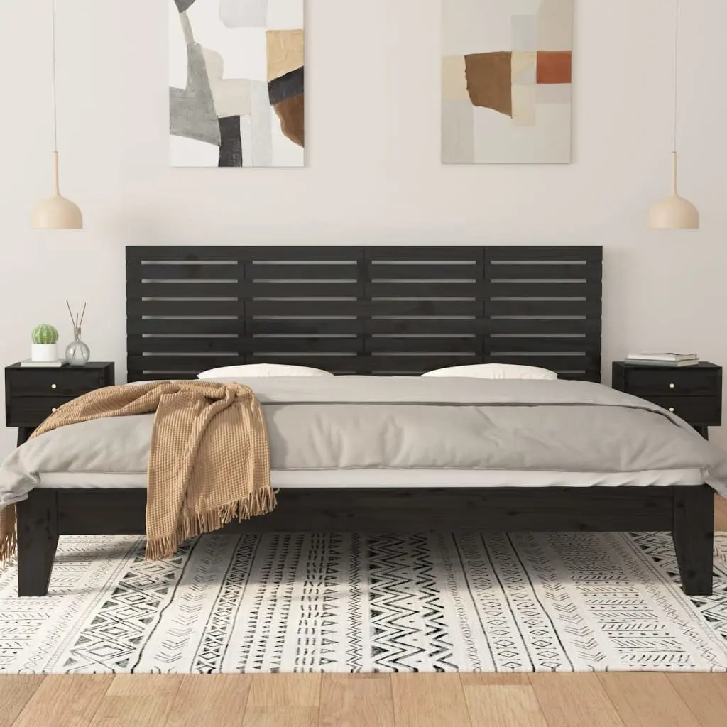 Solid Pine Wood Black Wall Headboard 186 cm