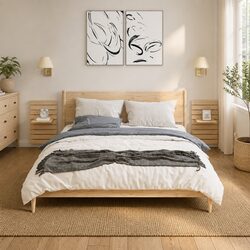 Brown Solid Wood Wall-mounted Bedside Shelves (Set of 2)