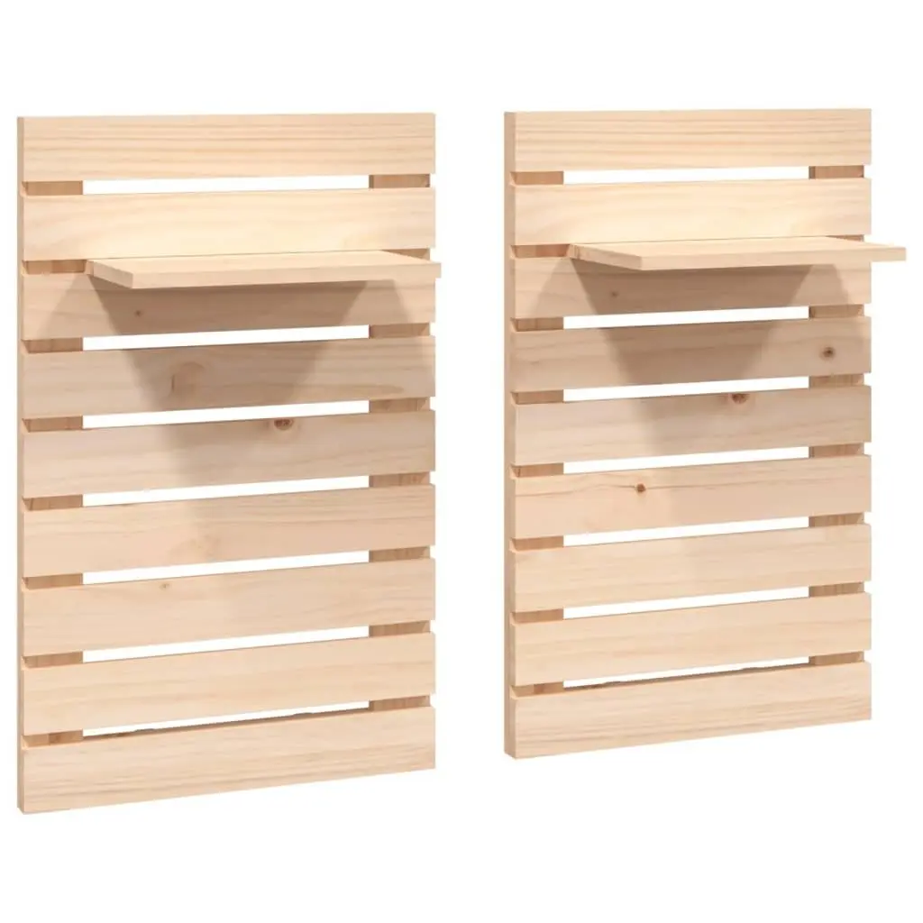 Brown Solid Wood Wall-mounted Bedside Shelves (Set of 2)