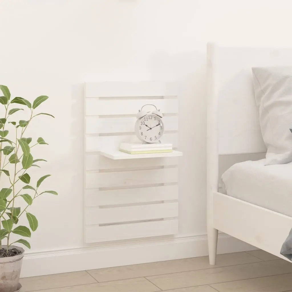Wall-mounted Bedside Shelves 2 pcs White Solid Pine Wood Storage Display