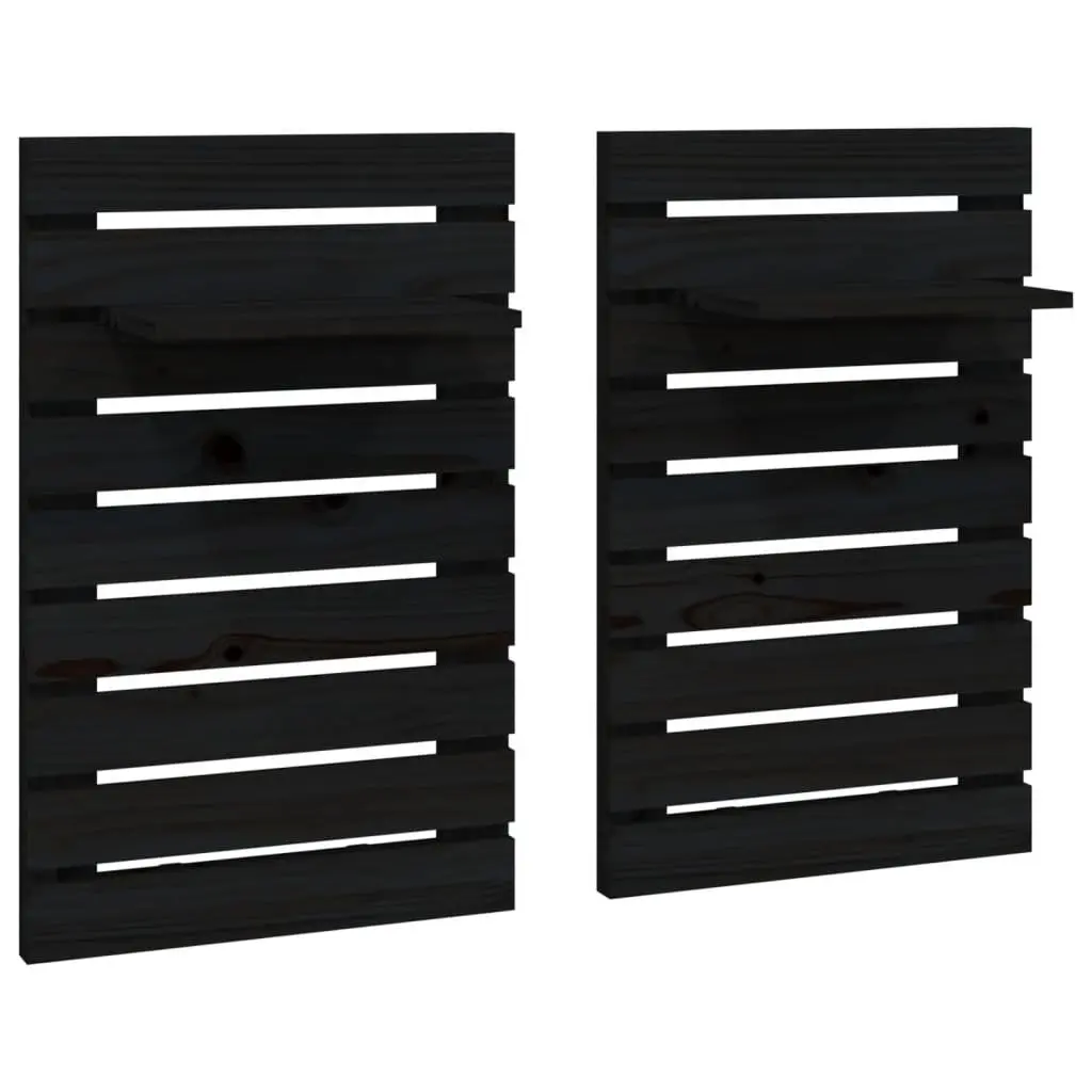 Wall-mounted Bedside Shelves 2 pcs Black Solid Pine Wood Storage Display
