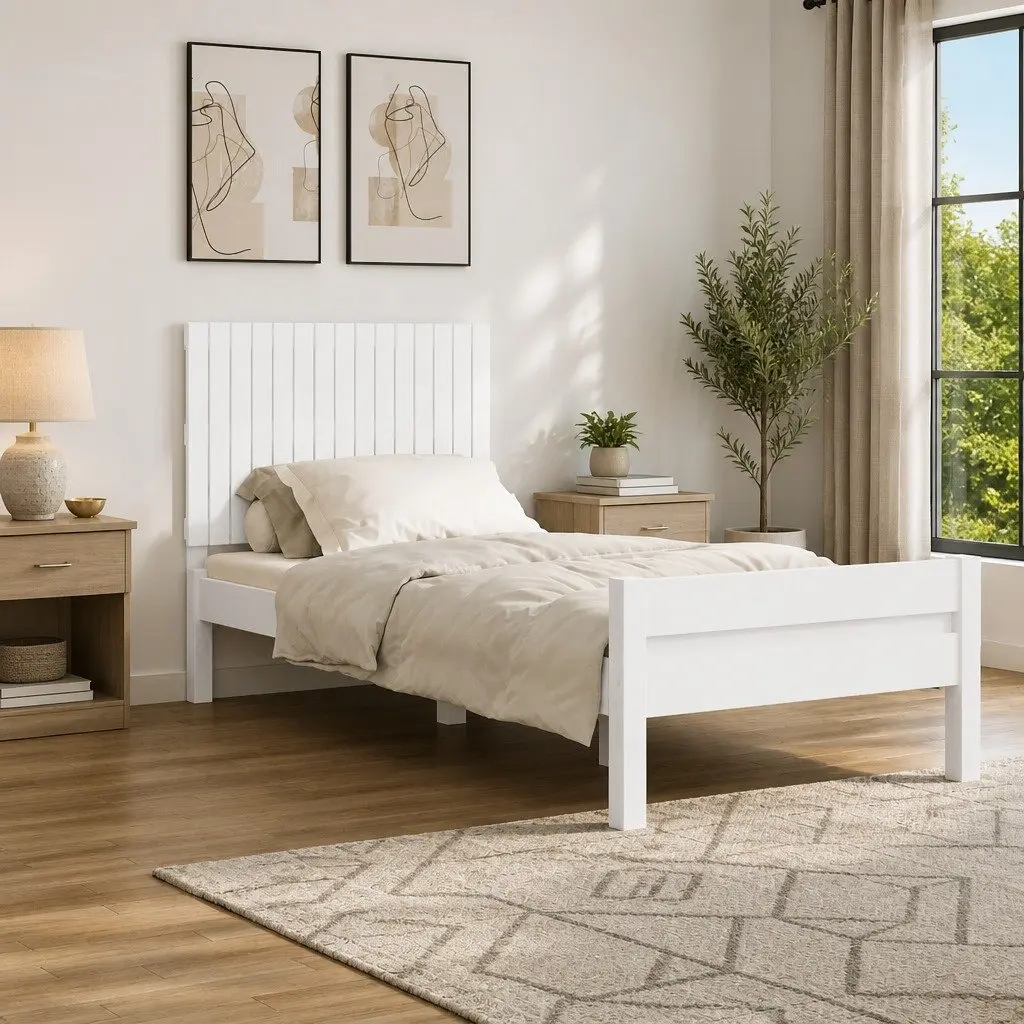 Solid Pine Wood Wall Mounted Headboard in White 95.5cm