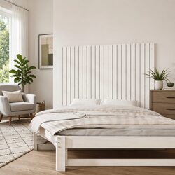 Solid Pine Wood White Wall Mounted Headboard 159.5cm