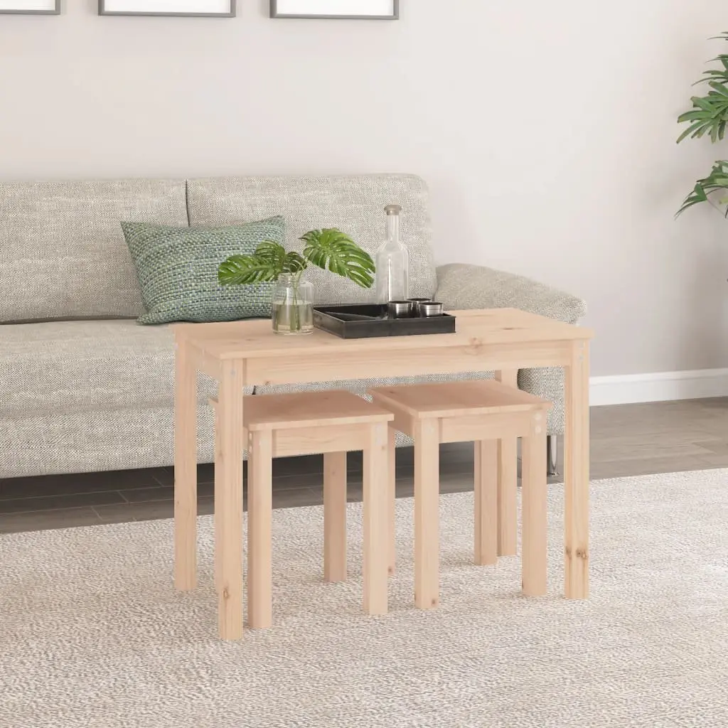 Set of 3 Sturdy Pine Wood Nesting Tables for Living Spaces