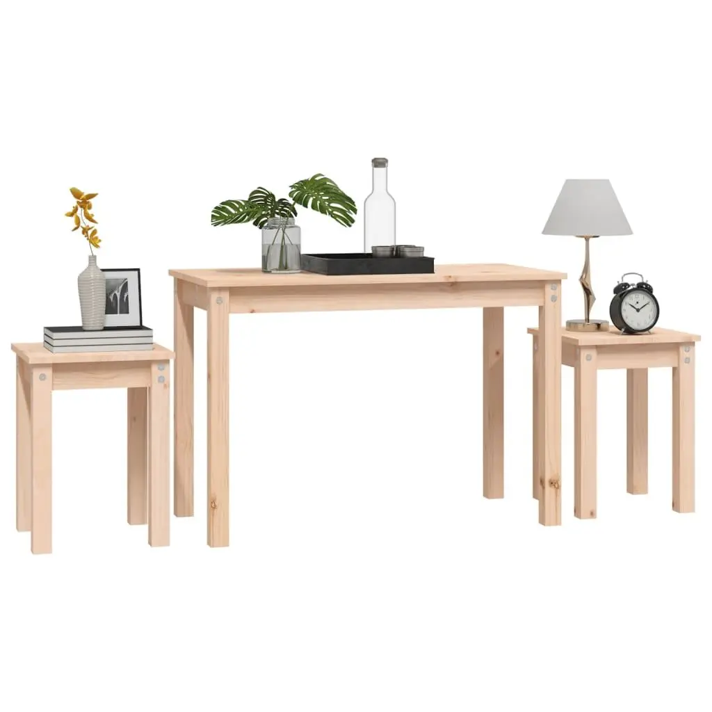 Set of 3 Sturdy Pine Wood Nesting Tables for Living Spaces