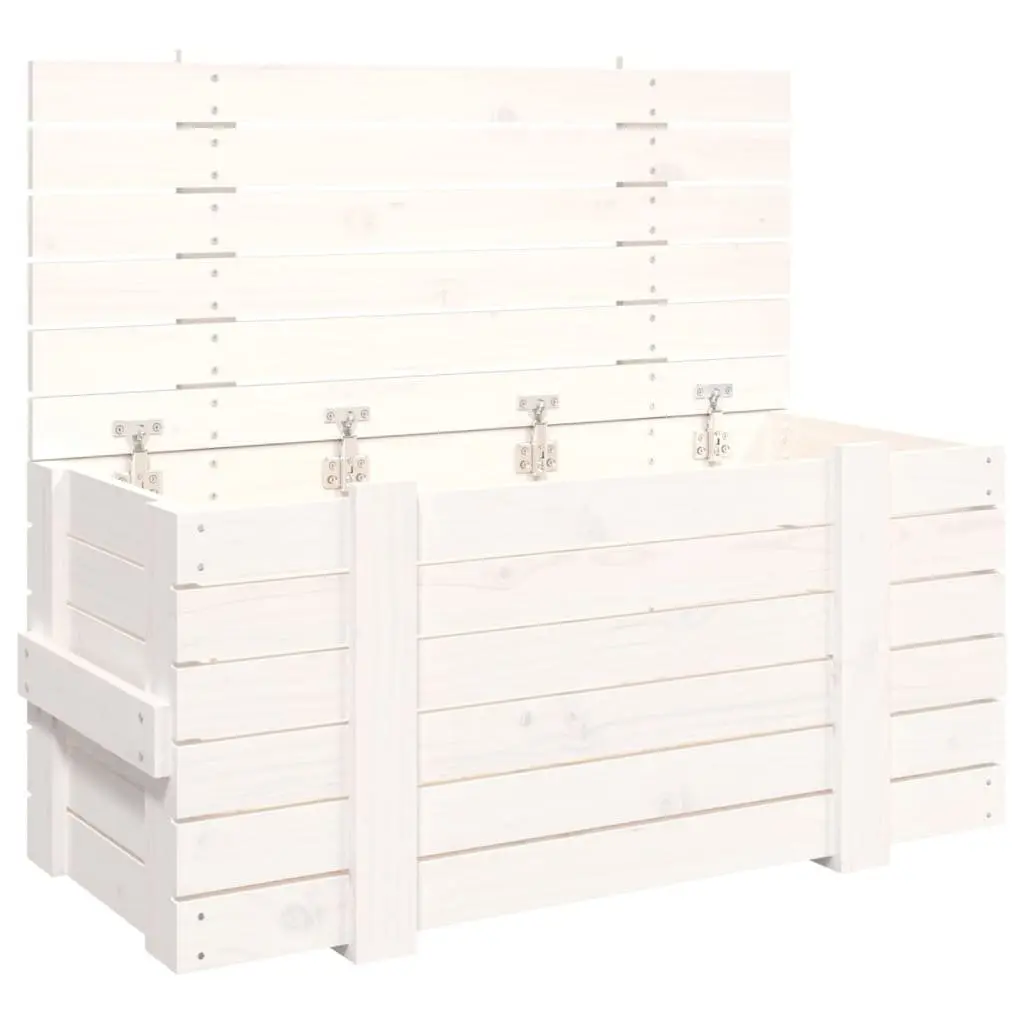 White Solid Wood Pine Storage Box with Hinged Lid