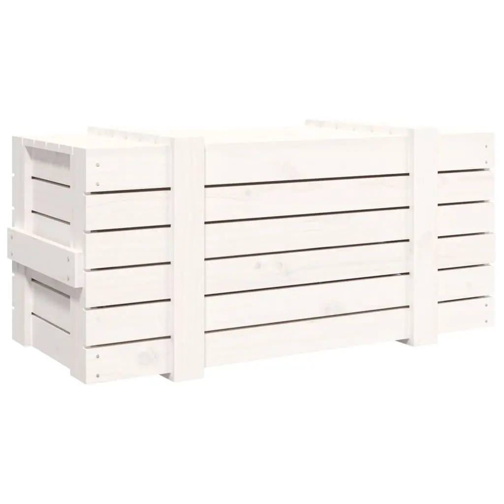 White Solid Wood Pine Storage Box with Hinged Lid