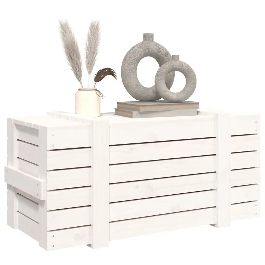 White Solid Wood Pine Storage Box with Hinged Lid