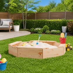 Premium Octagon Wooden Sandbox with Integrated Seating