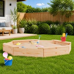 Sturdy Octagon Wooden Sandbox with Integrated Seating